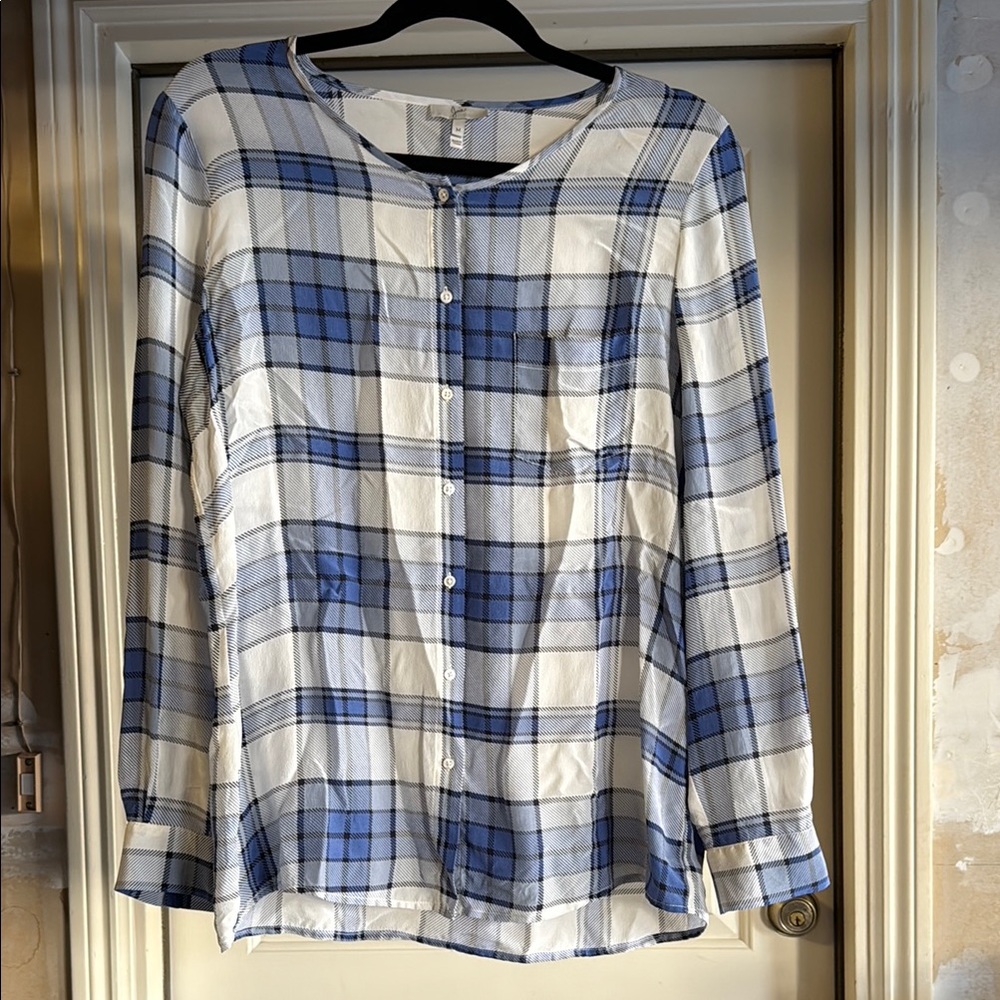 Joie Blue and White Plaid sheer blouse - size M